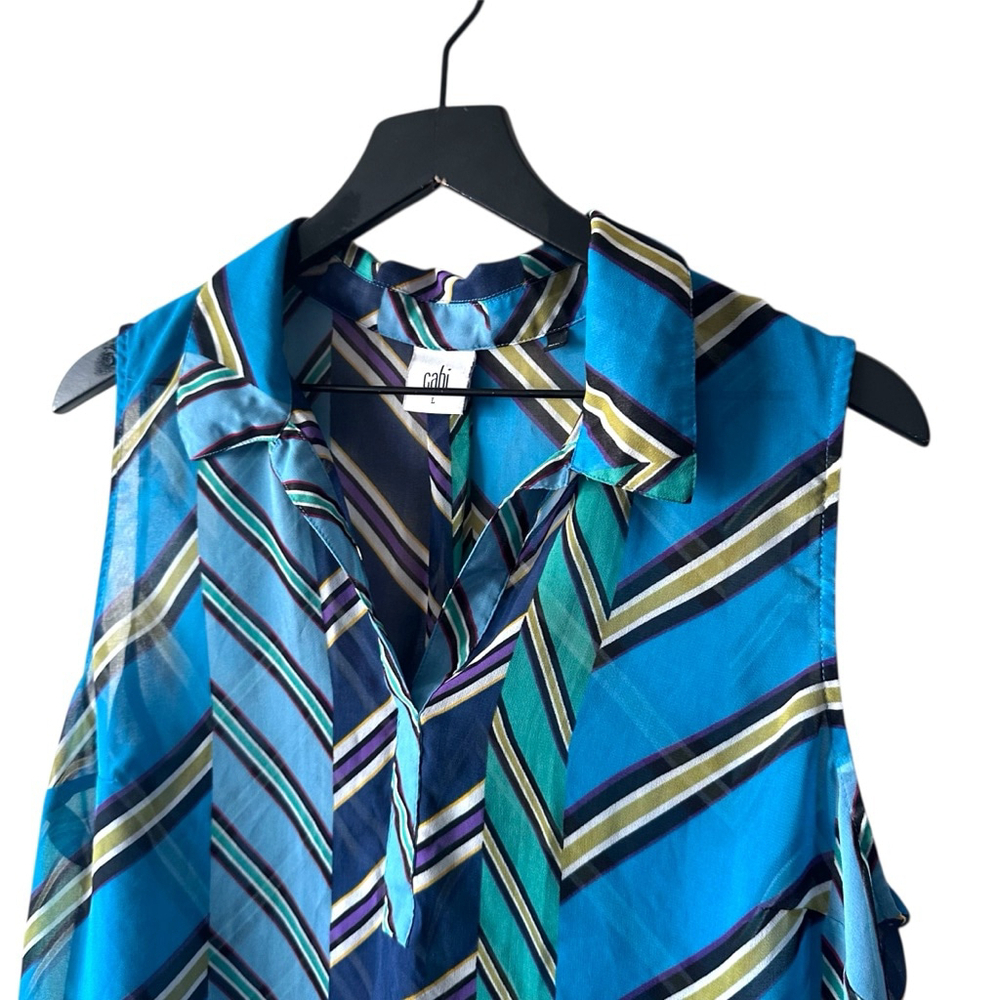 Cabi Blue Chevron Striped Sleeveless Blouse Women’s Large - Picture 2 of 8
